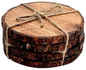 Coastele naturale din lemn cu scoarță de copac | Mango Wood Combing pentru băuturi, băuturi și pahare de vin/bar