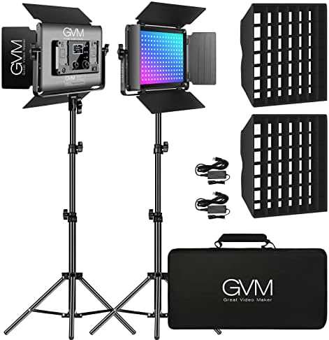 Lumină video LED GVM RGB cu softbox, 680RS 50W Seturi de iluminare a panoului LED cu control Bluetooth, 2 pachete iluminare