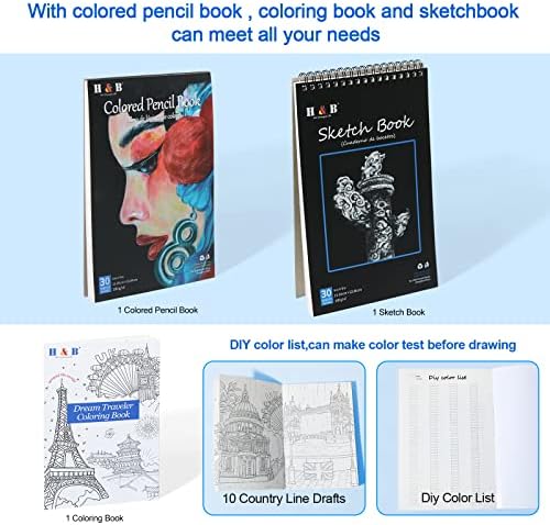 H&B 100 PCS Art Supplies, desenând creioane colorate, set de artă cu schiță | Carte de creion colorat | Cartea de colorat |