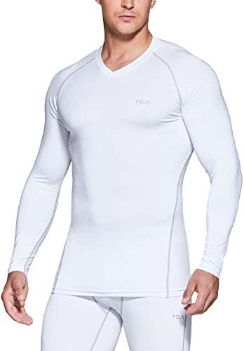 TSLA bărbați tactic V-Neck Maneca lunga compresie tricouri, Cool dry Athletic antrenament Tricou, Active Base Layer T-Shirt