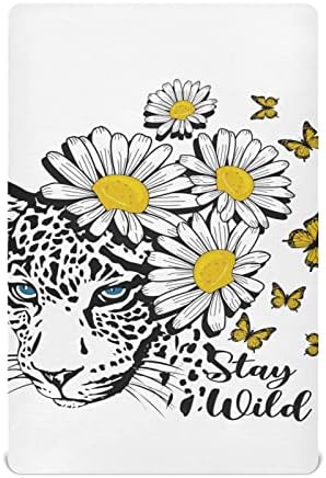 Alaza Leopard Cheetah Daisy Butterly Daisy Flori Floral Vintage Coase Foaie de basinet montată pentru băieți pentru fete pentru
