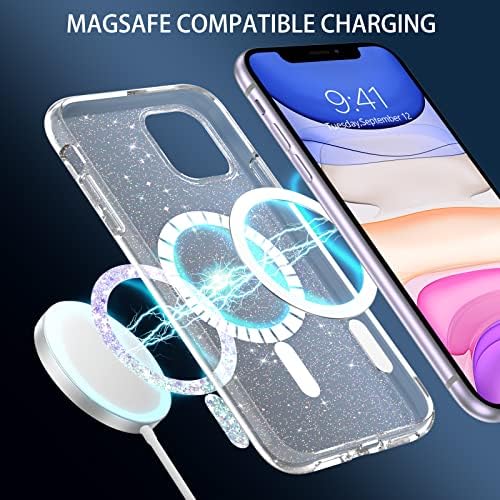 Duetue pentru iPhone 11 Magnetic Carcasă [compatibilă cu Magsafe], Clear Glitter Full Body Cover de protecție Slim TPU TPU