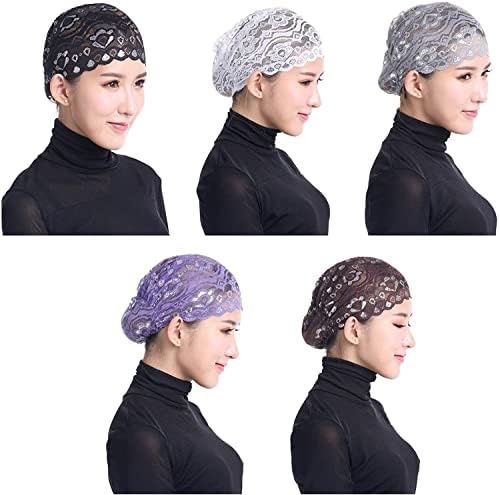 5 pachet capac de cap de dantelă strălucitor BEANIE BEANIE Turban pălărie musulmană interioară hijab capace chimiotei capac
