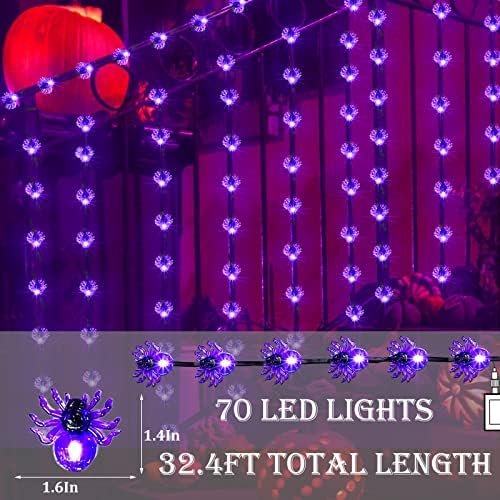 Lumini de Halloween Purple de 32ft Purple, 70 LED -uri cu apă impermeabilă de Halloween Lumini de coarde pentru decor exterior