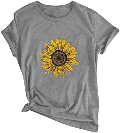 Tricouri cu imprimeu de floarea -soarelui 2023 Tricouri cu mâneci scurte de vară Tricouri pentru echipaj casual pentru femei