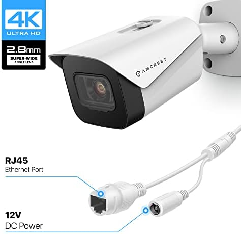 Amcrest Ultrahd 4K Outdoor Bullet Poe IP Camera, 3840x2160, 98ft Nightvision, lentilă de 2,8 mm, IP67 Inteteerproof, înregistrare