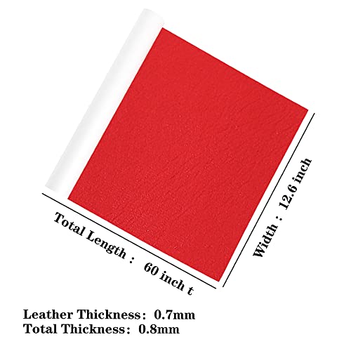 Set de plasture de reparații din piele pentru mobilier 12,6 x 60 inch roșu roșu rezistent la apă durabilă din piele, pete autoadezive