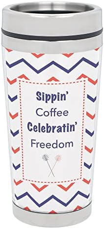 Elanze Designs Sippin 'Coffee Celebratin' Freedom 16 uncie Tumbler din oțel inoxidabil din oțel inoxidabil