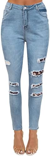 Dimensiune 12 pantaloni pentru femei Pantaloni Buzunare leopard imprimeu blugi clasici din denim blugi casual mod mom mamă