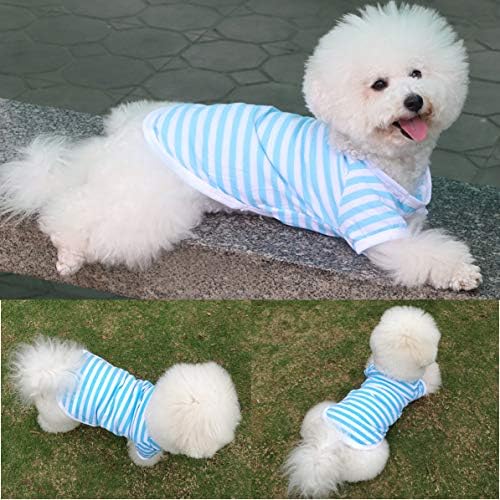 Tricou cu dungi pentru câini Qicheng & Lys, vestă de bumbac cu mâneci scurte cu mâneci scurte cu mâneci scurte de bumbac pentru