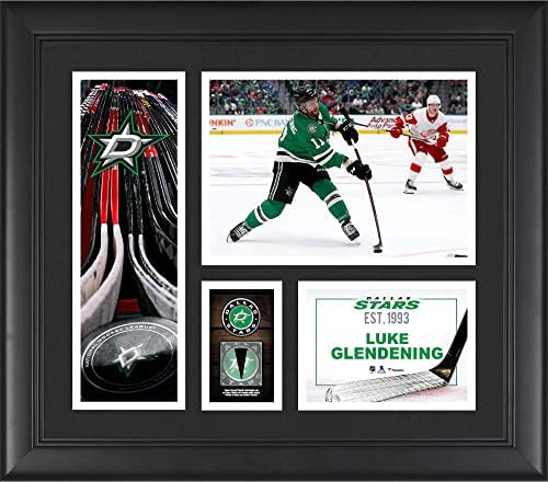 Luke Glendening Dallas Stars încadrat 15 „X 17” Collage cu o bucată de Puck utilizat de joc - NHL Game a folosit Puck Collages