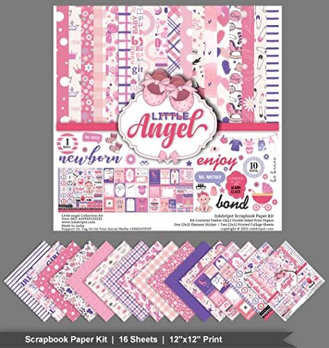 Inkdotpot Pink Pink Baby Girl Colecție cu temă dublă, Sided Scrapbook Kit Cardstock Cardstock 12 X12 CARTE PACHE PACHE PACHET