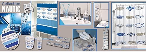 EVIDECO Nautical clear blat de baie din plastic pahar pahar machiaj suport periuță de dinți, 3 L x 3 L x 4,4 H, Albastru, Multi,