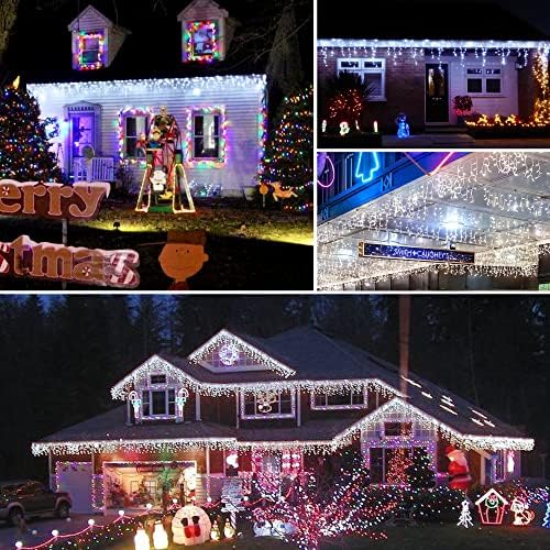 Fussion Christmas Icicle Lights Outdoor, 400 LED 33ft Curtain Lumini de coarde cu 50 de picături 8 moduri, ICICIC Lumini de