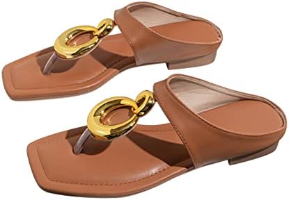 Femei vara sandale Metal Clip Toe pătrat Toe papuci confortabil confortabil Dressy Thong sandale Non-alunecare Flip Flops