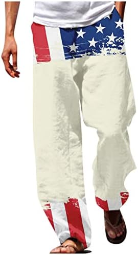 Pantaloni de lenjerie casual pentru bărbați Ziua Independenței Americane 3d imprimate Loose Fit elastic Drawstring talie de