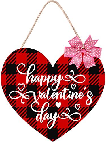 Cynosa Valentines Day Day Semn pentru ușă din față dragoste Inima fericită Ziua Valentinului Sign Hanging Red și Negru Buffalo