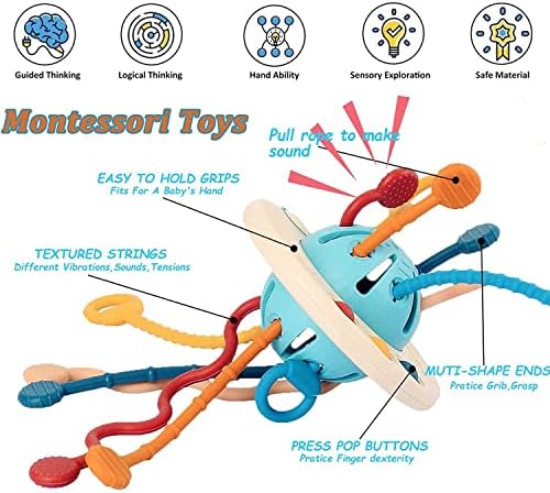 Jucării Montessori pentru 18 m+ copii mici Jucării senzoriale pentru copii Silicon Pull String Activitate de jucărie pentru