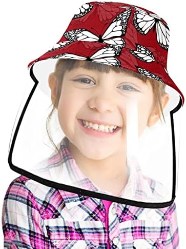 Pălărie de protecție pentru adulți cu scut de față, pălărie de pescar anti -soare, fluture în stil retro roșu