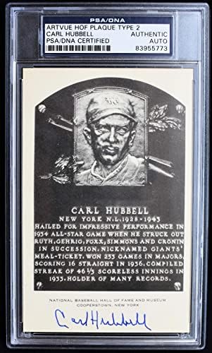 Carl Hubbell semnat Auto Hall of Fame ArtVue Type 2 Hof Plaque Post Card PSA/ADN - MLB Cut Semnături
