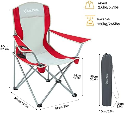Scaun de Camping KingCamp scaun pliabil Portabil Ușor Quad cu suport pentru pahare din plasă pentru exterior, Drumeții, Pescuit,