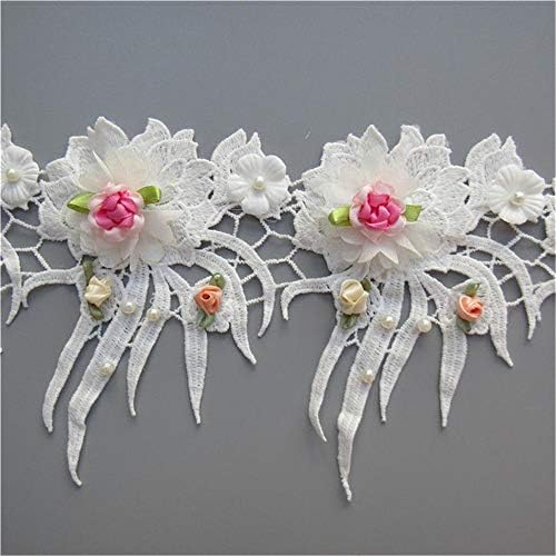 5pcs floare din dantelă panglică marginea cu margele de perle mini muguri colorate cu ciucuri florale franjuri mari florale