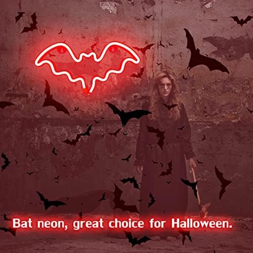 Halloween Bat Neon Sign, Halloween Decor LED Bat Neon Light Sign pentru Decor de perete, lampă în formă de liliac cu baterie