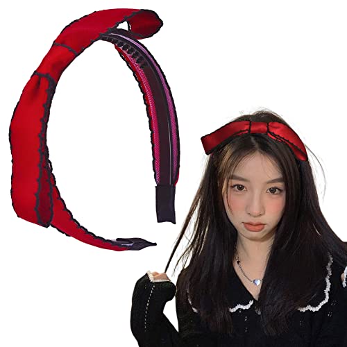 Guqqeuc Bowknot Headband pentru femei Arcuri de păr roșu pentru fete Silk Satin Bows Bands pentru fete adolescente, înnodate