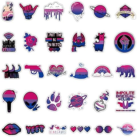 Barisc Bisexual Pride Stickers 60pcs, Decaluri LGBT de vinil durabile pentru laptop Notebook Skateboard Skateboard Buttle Bumper,