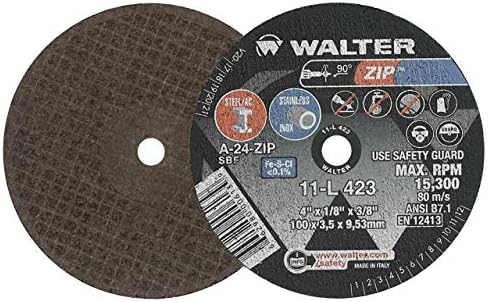 Walter 11l423 4x1/8X3 / 8 ZIP oțel și inoxidabil Contaminant liber Cut-Off roți tip 1 Grit A24, 25 pack