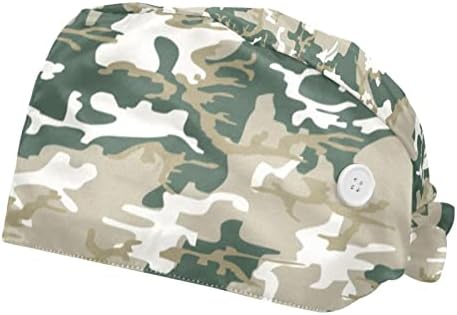 UNISEX PĂRȚI PĂRĂ CAP BOUFFANT reglabil 2 PC -uri care lucrează pălării scrub Cap Cap cu buton, camuflaj model soldat militar