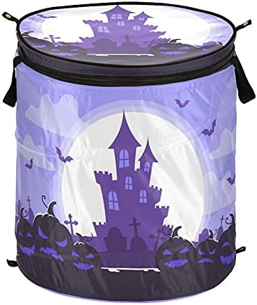 Happy Halloween Castle Full Moon Pop Up Laufe Hamper cu coș de depozitare pliabilă cu capac Bag de spălătorie pliabilă pentru