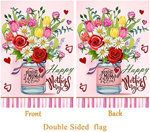 AKEYDECO FLAG HAPPY MOTHERS ZIUA, 12,5 x 18 inch Ziua Mamei Flag Grădină Imprimare cu două fețe cu două straturi de Burlap