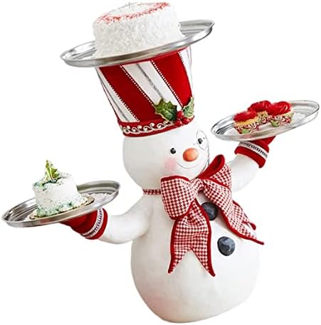 Christmas Snowman tratează suportul, figură de figură de zăpadă din rășină, farfurie, zi de zăpadă ținând tavă, majordom care