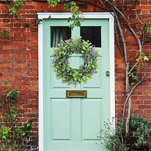 Coroană de lavandă artificială tjlss cu frunze verzi eucalipt ghirlandă agățată ușă din față pentru casă pentru decor de birou