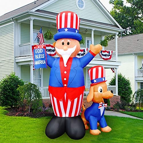 SEASONBLOW 7 Ft Ziua Independenței patriotice 4 iulie gonflabile Unchiul Sam cu câine & amp; American Flag Decor acasă curte