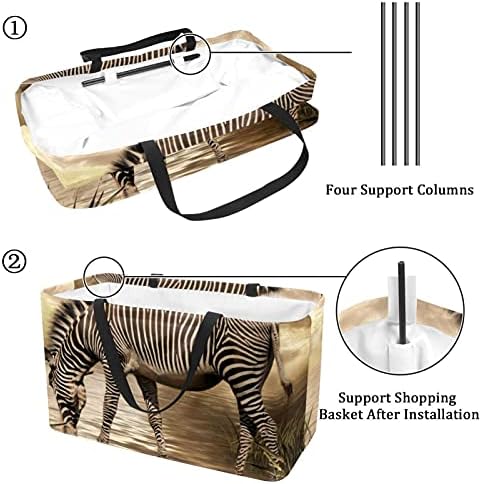 Lorvies Saguri alimentare reutilizabile cutii Coș de depozitare, Băuturi Zebra Apă Plânsuri pliabile pentru utilitate cu mâner
