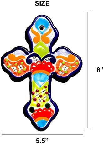Casa Fiesta proiectează cruce ceramică mexicană, colorată pictată manual, montată pe perete, Talavera Cross 8 X 5,5 inci, realizată