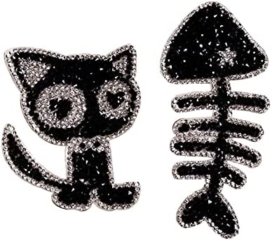 Oase de pește bling negru cu fier de pisică pe petice, paiete kawaii cu sclipici brodate cusut pe patch -uri de haine personalizate