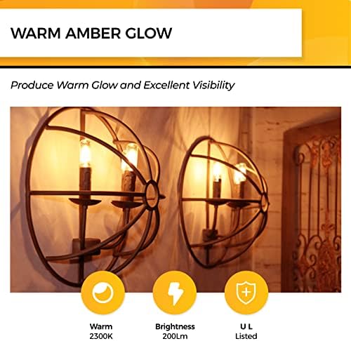 Hizashi 2300k cald Amber candelabru Becuri, Dimmable E12 LED bec 25 Watt echivalent, 90 + CRI 2W 200lm, T6 / T25 Candelabre