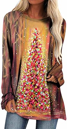 Tunică de Crăciun pentru femei Hoxine pentru jambiere Junior Fashion Tricou cu mânecă lungă Tricou Festiv de Xmas Bluze grafice