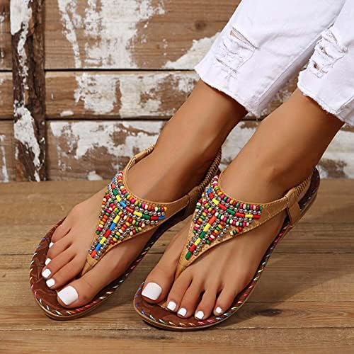 Sandală de plajă pentru femei plate, stil etnic flip-flops clip toe anti-alunecare sandale romane vintage tanga sandale boho