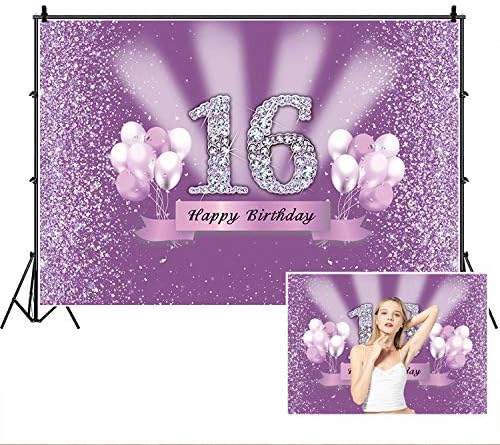 Sequin purpuriu dulce 16 fundal de naștere, Yelee 15x10ft Diamonds Glitter Balloon Pink Balloon Sweet șaisprezece Fotografii