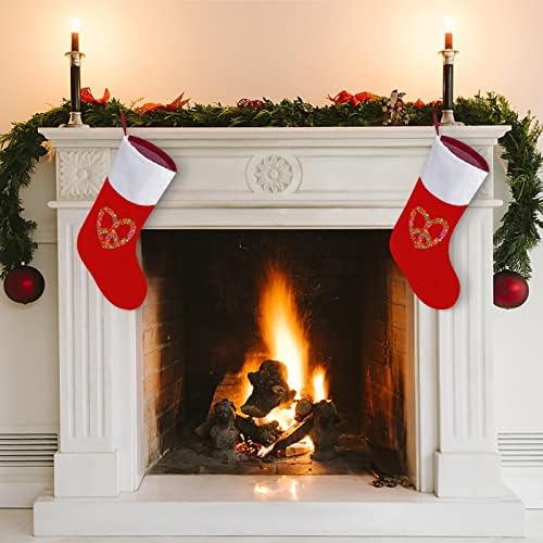 Ciorapi de Crăciun cu semn de pace de la pace Ciorapi roșii cu geantă de bomboane albe decorațiuni de Crăciun și accesoriu