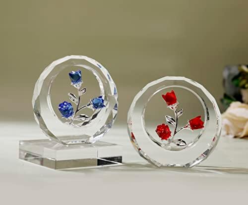 Figurine de flori de cristal de maghcolor cu un cristal circular exterior, buchet de primăvară din sticlă figurine de colecție