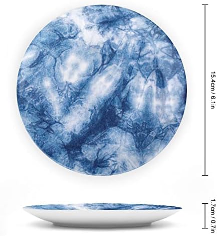 Blue Indigo Tie Dye Funny Bone China Placă decorativă Plăci ceramice rotunde Craft cu stand de afișare pentru decorarea peretelui