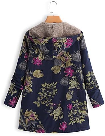 Mebamook pentru femei cu mânecă cu mânecă cu mânecă cu glugă compozită groasă de pluș de flori vintage, plus haină de jachetă,