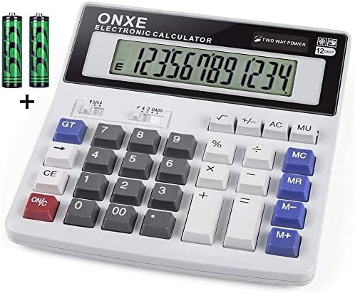 Calculator, ONXE standard de bază Calculator de birou cu 4 funcții, putere dublă, buton mare 12 cifre afișaj LCD mare,calculatoare