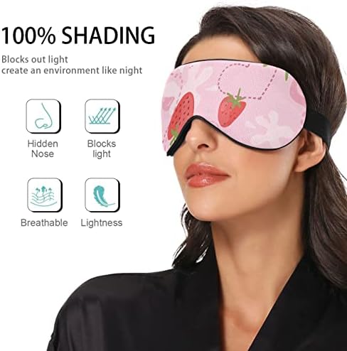 Unisex Sleep Eye Mask Strawberry-Yogurt-Love-Pink Night Sleeping Masca de somn confortabil pentru ochi de somn