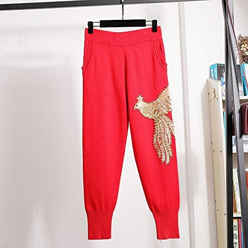 Red Trening Femei Tricotate Tinutele Lucrate Manual Ciubuc Paiete Phoenix Pulover Creion Pantaloni Set De Sex Feminin Costum
